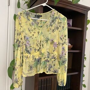 INC International Concepts Yellow Peplum Blouse Long Sleeve